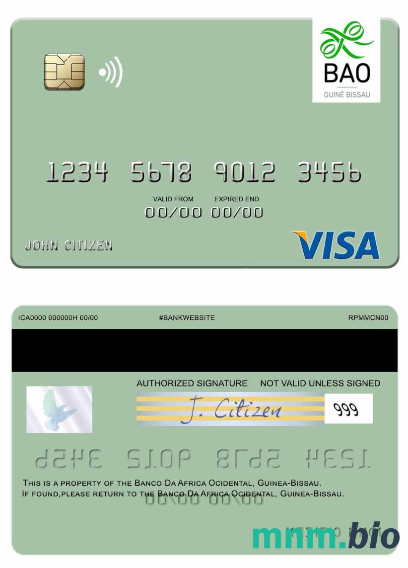 Guinea Bissau Banco Da Africa Ocidental visa debet karta przykład w formacie PSD